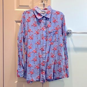 Soft Surroundings size M true linen flamingo print blouse
